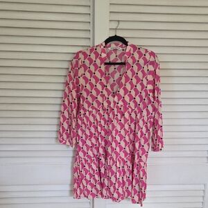 Zara Pink and Cream Geometric Cotton Dress